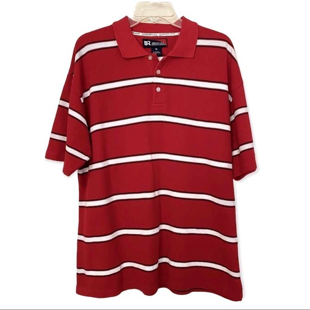 Stripe Red White Short Sleeve Polo Shirt XL Spring Summer Classic Old Money